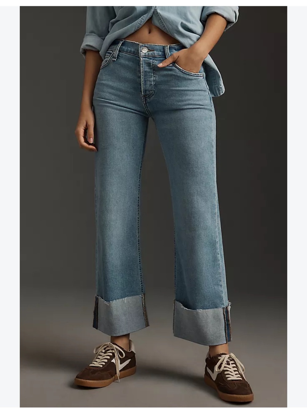 BCBGeneration Wide-Leg Cuffed Jeans in Light Blue